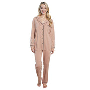 OLIVIA ROCCO Women's Pyjama Set Natural Soft Touch Long Sleeve Button-Up Top and Bottoms