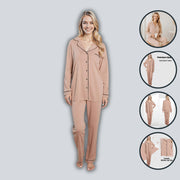 OLIVIA ROCCO Women's Pyjama Set Natural Soft Touch Long Sleeve Button-Up Top and Bottoms