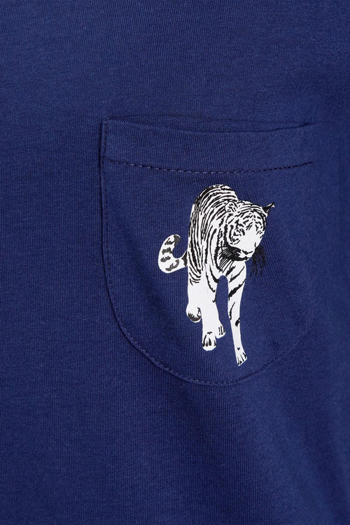 OLIVIA ROCCO Navy Tiger Print Pyjama Set For Women 100% Soft Cotton Relaxed Fit Nightwear