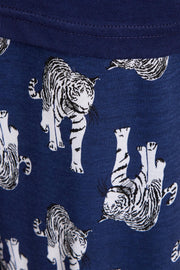 OLIVIA ROCCO Navy Tiger Print Pyjama Set For Women 100% Soft Cotton Relaxed Fit Nightwear