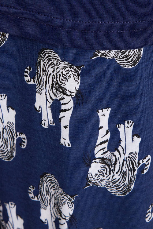 OLIVIA ROCCO Navy Tiger Print Pyjama Set For Women 100% Soft Cotton Relaxed Fit Nightwear