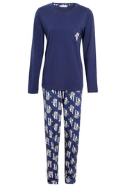 OLIVIA ROCCO Navy Tiger Print Pyjama Set For Women 100% Soft Cotton Relaxed Fit Nightwear