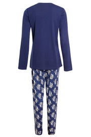 OLIVIA ROCCO Navy Tiger Print Pyjama Set For Women 100% Soft Cotton Relaxed Fit Nightwear