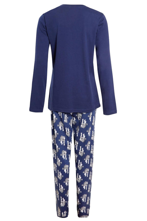OLIVIA ROCCO Navy Tiger Print Pyjama Set For Women 100% Soft Cotton Relaxed Fit Nightwear
