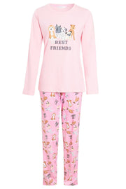 OLIVIA ROCCO Pyjama Set Pink Dog Print Jersey Cotton Long Sleeve Sleepwear Womens