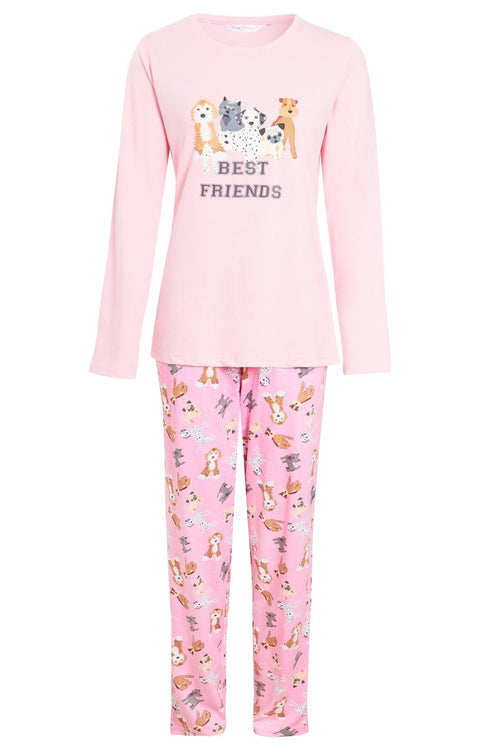 OLIVIA ROCCO Pyjama Set Pink Dog Print Jersey Cotton Long Sleeve Sleepwear Womens