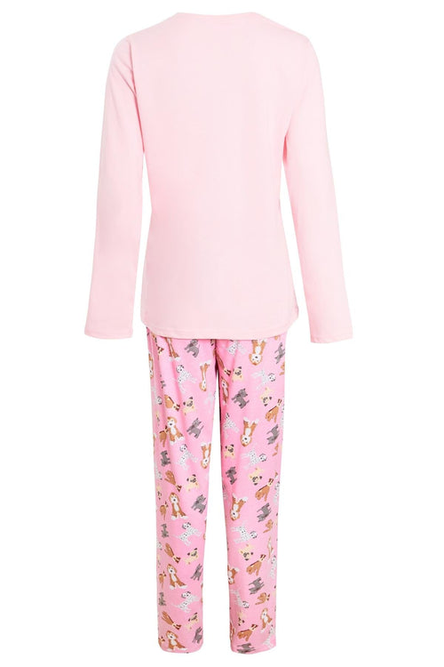 OLIVIA ROCCO Pyjama Set Pink Dog Print Jersey Cotton Long Sleeve Sleepwear Womens