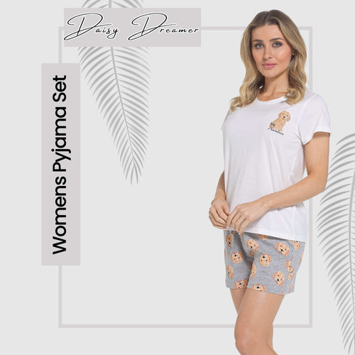 OLIVIA ROCCO Women Cockapoo Pyjama Set T Shirt And Shorts Soft Cotton Loungewear