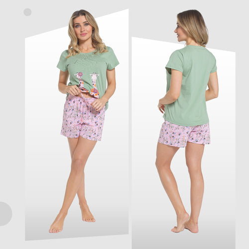 OLIVIA ROCCO Giraffe Pyjama Set for Women T Shirt and Shorts Soft Cotton Loungewear