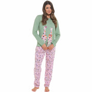 OLIVIA ROCCO Women's Giraffe Print Cotton Jersey Long Sleeve Pyjama Set Soft Sleepwear