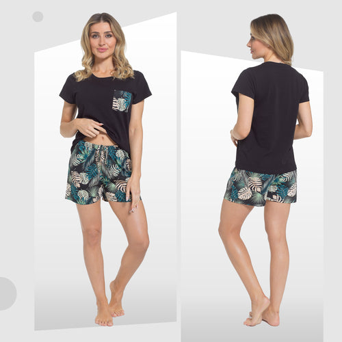 OLIVIA ROCCO Women's Tropical Pyjama Set T Shirt And Shorts PJs Soft Breathable Cotton Cosy Easy-Care Nightwear Set