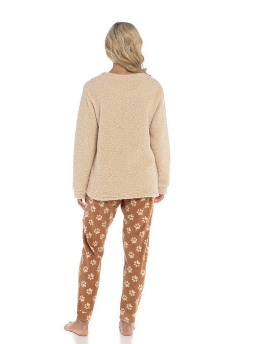 OLIVIA ROCCO Women's Fleece Pyjama Set Dog Snuggle Design Long Sleeve Top Patterned