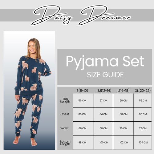 OLIVIA ROCCO Women's Fleece Pyjama Set Highland Cow Print Long Sleeve Soft Warm Sleepwear