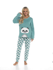 OLIVIA ROCCO Panda Snuggle Fleece Pyjama Set Women With Printed Pants Easy Care Fabric