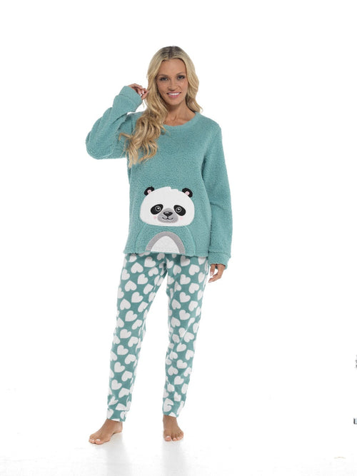 OLIVIA ROCCO Panda Snuggle Fleece Pyjama Set Women With Printed Pants Easy Care Fabric