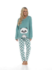 OLIVIA ROCCO Panda Snuggle Fleece Pyjama Set Women With Printed Pants Easy Care Fabric