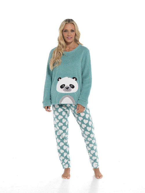 OLIVIA ROCCO Panda Snuggle Fleece Pyjama Set Women With Printed Pants Easy Care Fabric