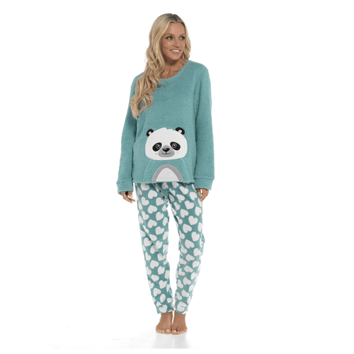 OLIVIA ROCCO Panda Snuggle Fleece Pyjama Set Women With Printed Pants Easy Care Fabric