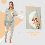 OLIVIA ROCCO Women's Sloth Soft Fleece Pyjama Set Long Sleeve Animal Print Warm Sleepwear