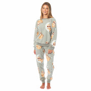 OLIVIA ROCCO Women's Sloth Soft Fleece Pyjama Set Long Sleeve Animal Print Warm Sleepwear