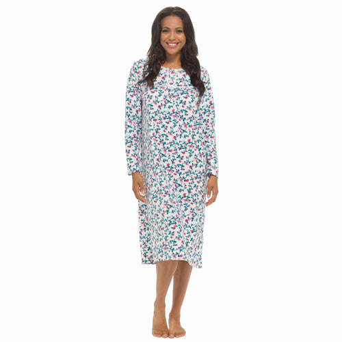 OLIVIA ROCCO Womens Fleece Nightdress Long Sleeve Floral Print Sleepwear Cosy Winter
