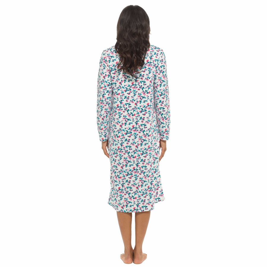 OLIVIA ROCCO Womens Fleece Nightdress Long Sleeve Floral Print Sleepwear Cosy Winter