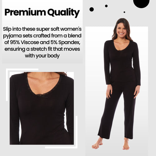 OLIVIA ROCCO Ladies Long Sleeve Pyjama Set Ultra Soft Viscose Spandex Black Green Cosy Easy-Care Nightwear Set