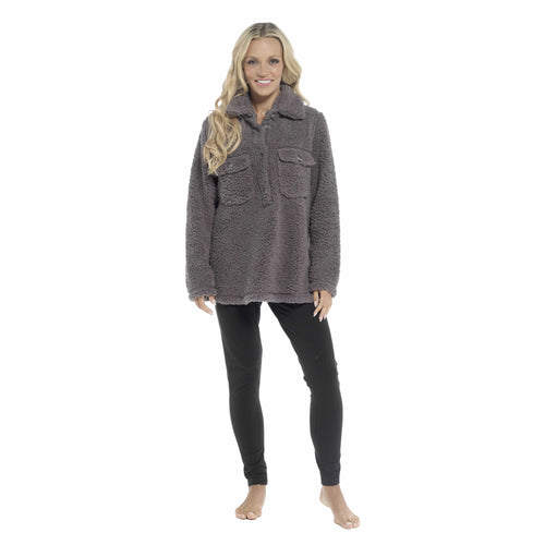 OLIVIA ROCCO Womens Sherpa Top And Leggings Lounge Set With Double Pockets Long Sleeve