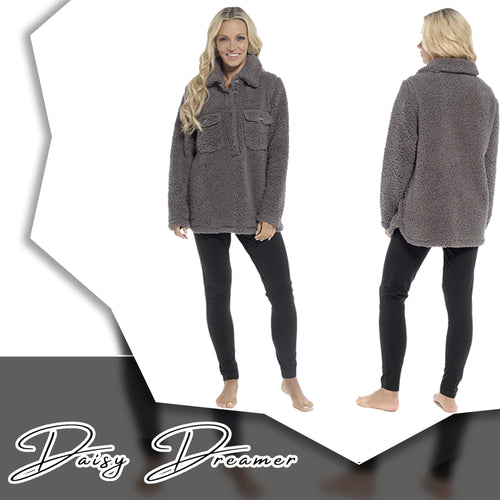 OLIVIA ROCCO Womens Sherpa Top And Leggings Lounge Set With Double Pockets Long Sleeve