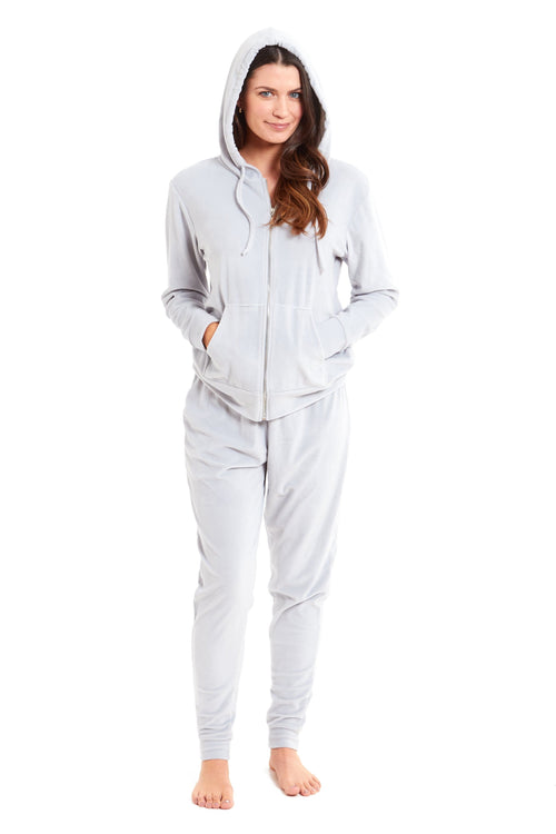 OLIVIA ROCCO Womens Hooded Velour Lounge Set With Zipped Top And Elasticated Waistband