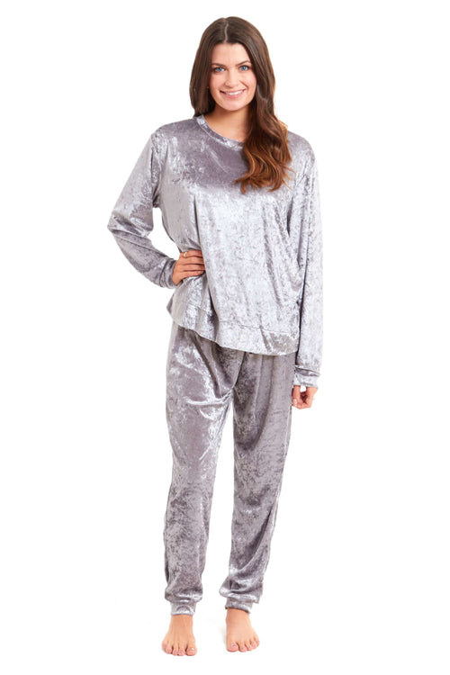 OLIVIA ROCCO Women's Crushed Velvet Pyjama Set Top And Pants Soft Loungewear In Multiple