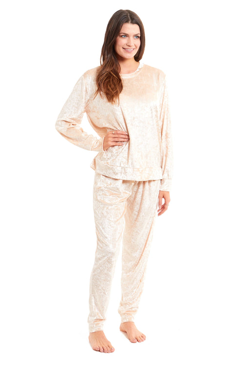 OLIVIA ROCCO Women's Crushed Velvet Pyjama Set Top And Pants Soft Loungewear In Multiple
