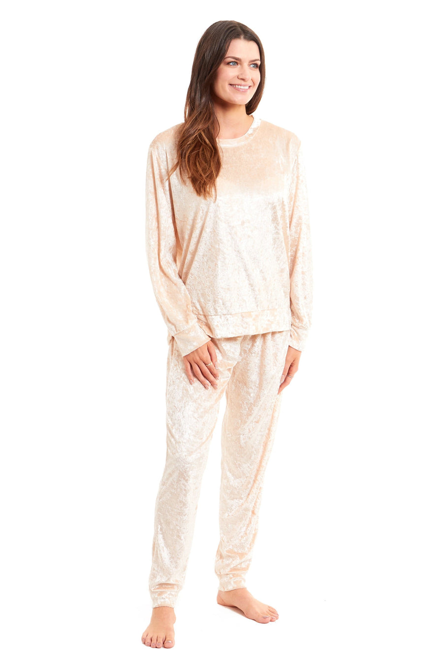 OLIVIA ROCCO Women's Crushed Velvet Pyjama Set Top And Pants Soft Loungewear In Multiple