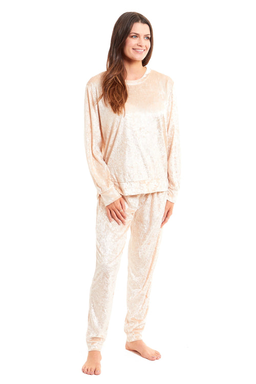 OLIVIA ROCCO Women's Crushed Velvet Pyjama Set Top And Pants Soft Loungewear In Multiple