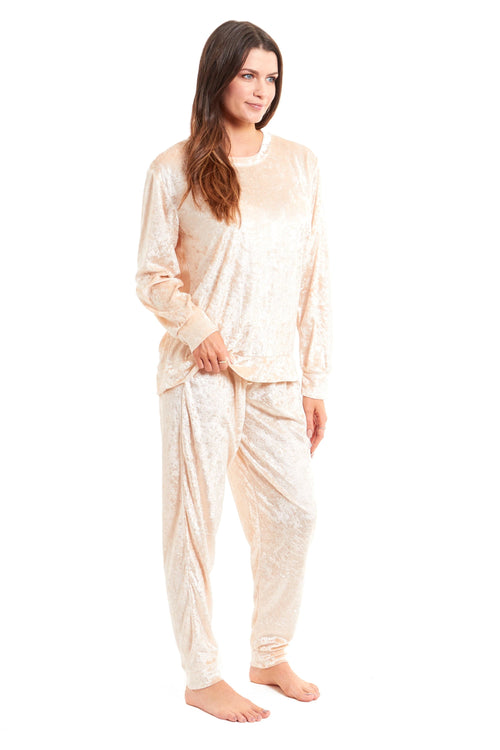 OLIVIA ROCCO Women's Crushed Velvet Pyjama Set Top And Pants Soft Loungewear In Multiple