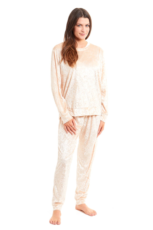 OLIVIA ROCCO Women's Crushed Velvet Pyjama Set Top And Pants Soft Loungewear In Multiple
