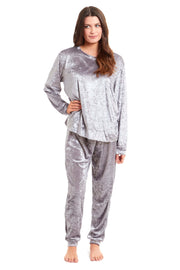 OLIVIA ROCCO Women's Crushed Velvet Pyjama Set Top And Pants Soft Loungewear In Multiple
