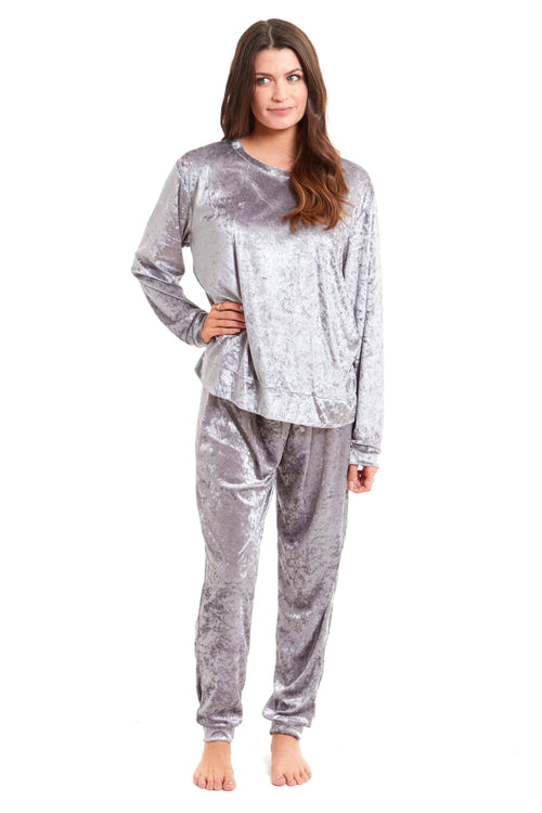 OLIVIA ROCCO Women's Crushed Velvet Pyjama Set Top And Pants Soft Loungewear In Multiple