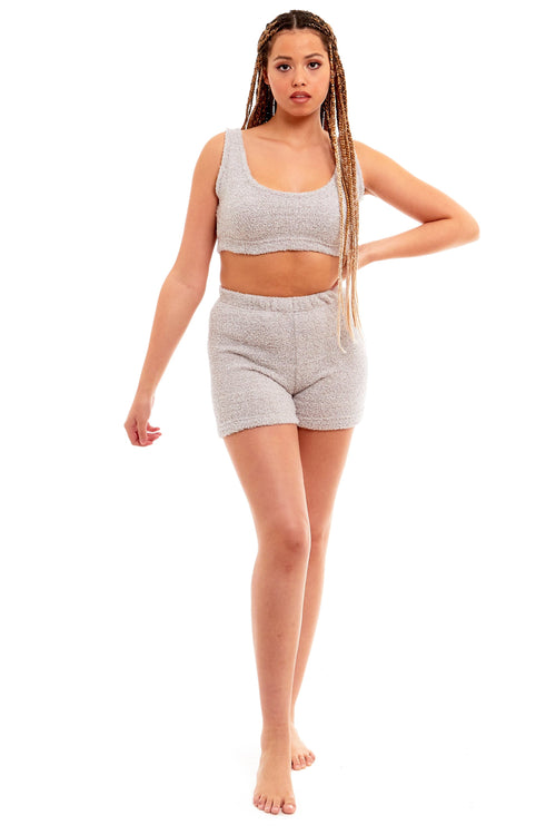 OLIVIA ROCCO Womens Teddy Fleece Tank Top And Shorts Loungewear Set For All Year Comfort