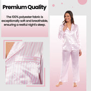 OLIVIA ROCCO Satin Silk Pyjama Set For Women With Dress Shirt Collar And Loose Fitting