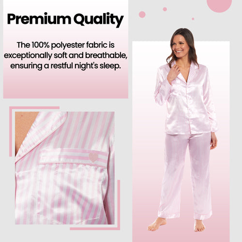 OLIVIA ROCCO Satin Silk Pyjama Set For Women With Dress Shirt Collar And Loose Fitting