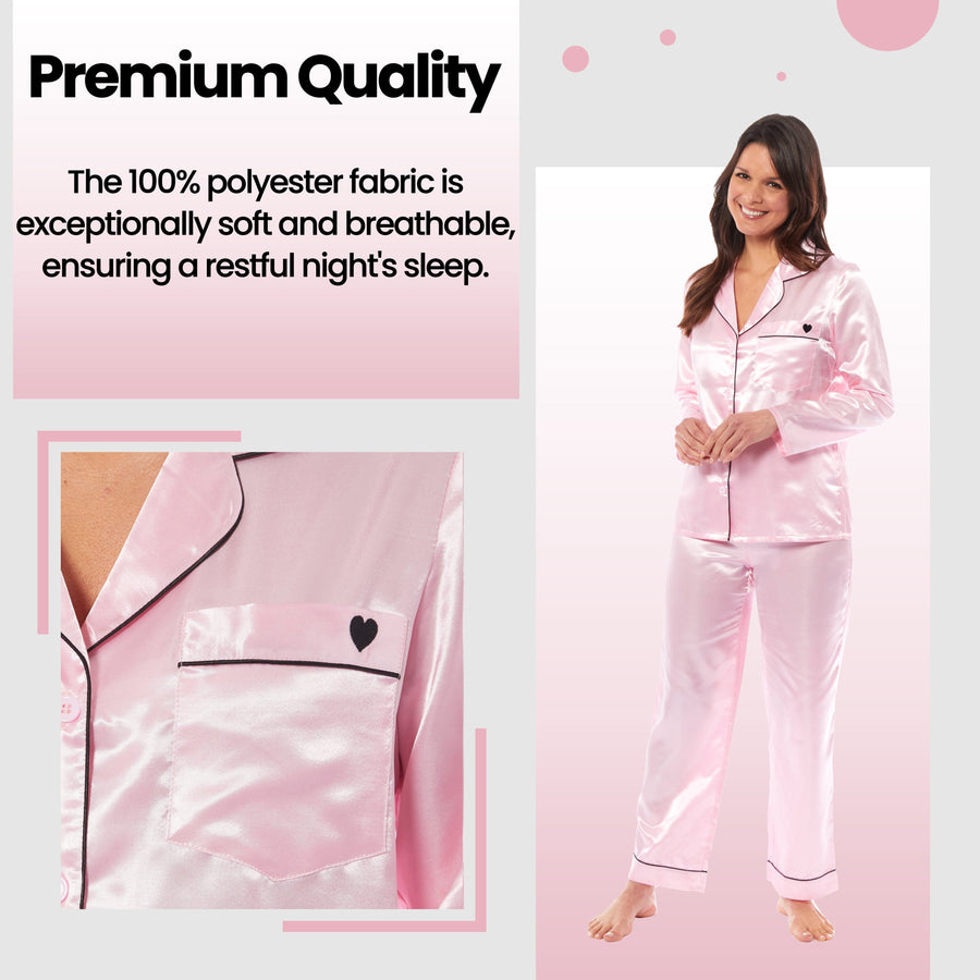 OLIVIA ROCCO Satin Silk Pyjama Set For Women With Dress Shirt Collar And Loose Fitting