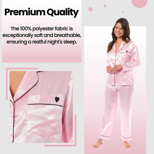 OLIVIA ROCCO Satin Silk Pyjama Set For Women With Dress Shirt Collar And Loose Fitting