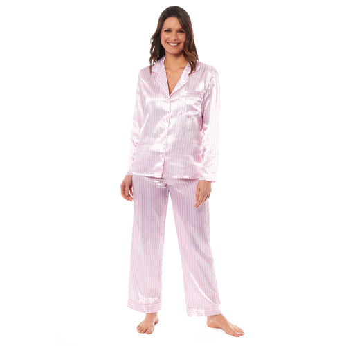 OLIVIA ROCCO Satin Silk Pyjama Set For Women With Dress Shirt Collar And Loose Fitting