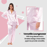 OLIVIA ROCCO Satin Silk Pyjama Set For Women With Dress Shirt Collar And Loose Fitting