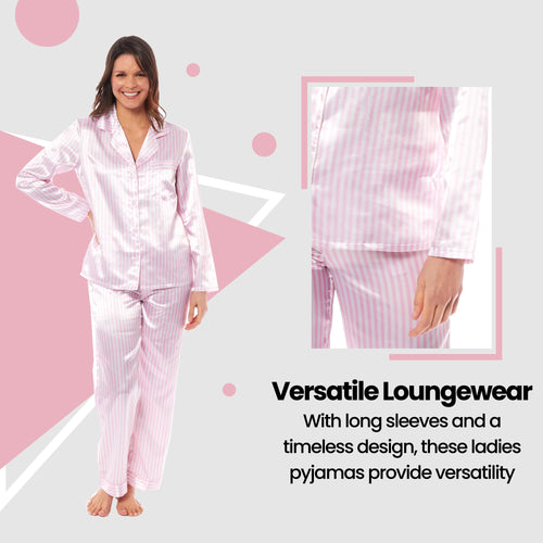 OLIVIA ROCCO Satin Silk Pyjama Set For Women With Dress Shirt Collar And Loose Fitting