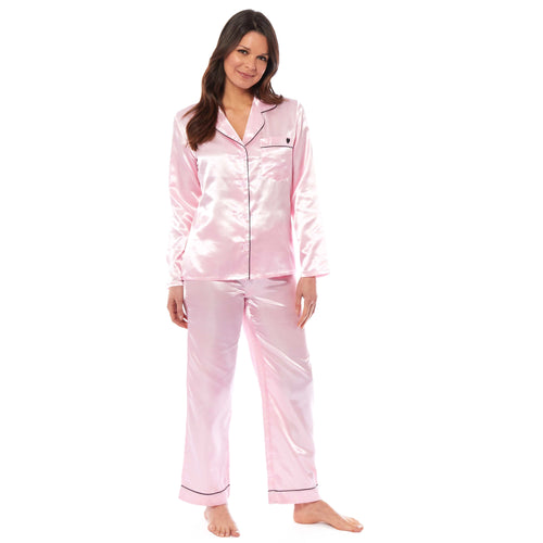 OLIVIA ROCCO Satin Silk Pyjama Set For Women With Dress Shirt Collar And Loose Fitting