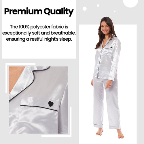OLIVIA ROCCO Satin Silk Pyjama Set For Women With Dress Shirt Collar And Loose Fitting