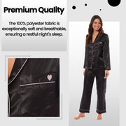 OLIVIA ROCCO Satin Silk Pyjama Set For Women With Dress Shirt Collar And Loose Fitting