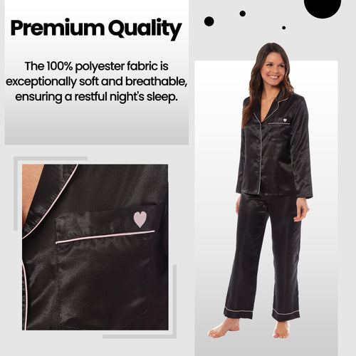 OLIVIA ROCCO Satin Silk Pyjama Set For Women With Dress Shirt Collar And Loose Fitting